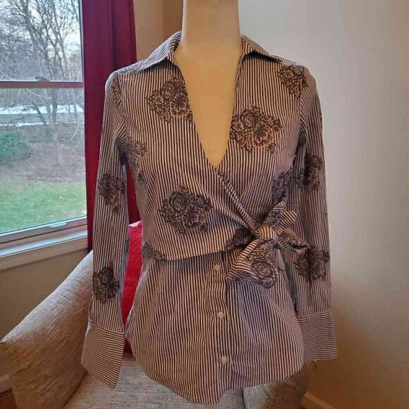 Zara Woman striped floral tie collared shirt XS - Picture 11 of 11